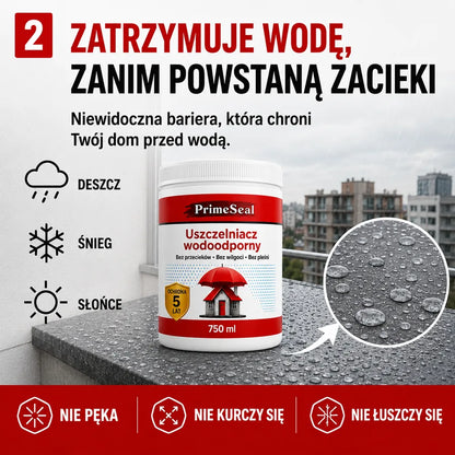 PrimeSeal 750 ml – Transparentny uszczelniacz wodoodporny przeciw przeciekom, wilgoci i pleśni | Do 5 lat ochrony